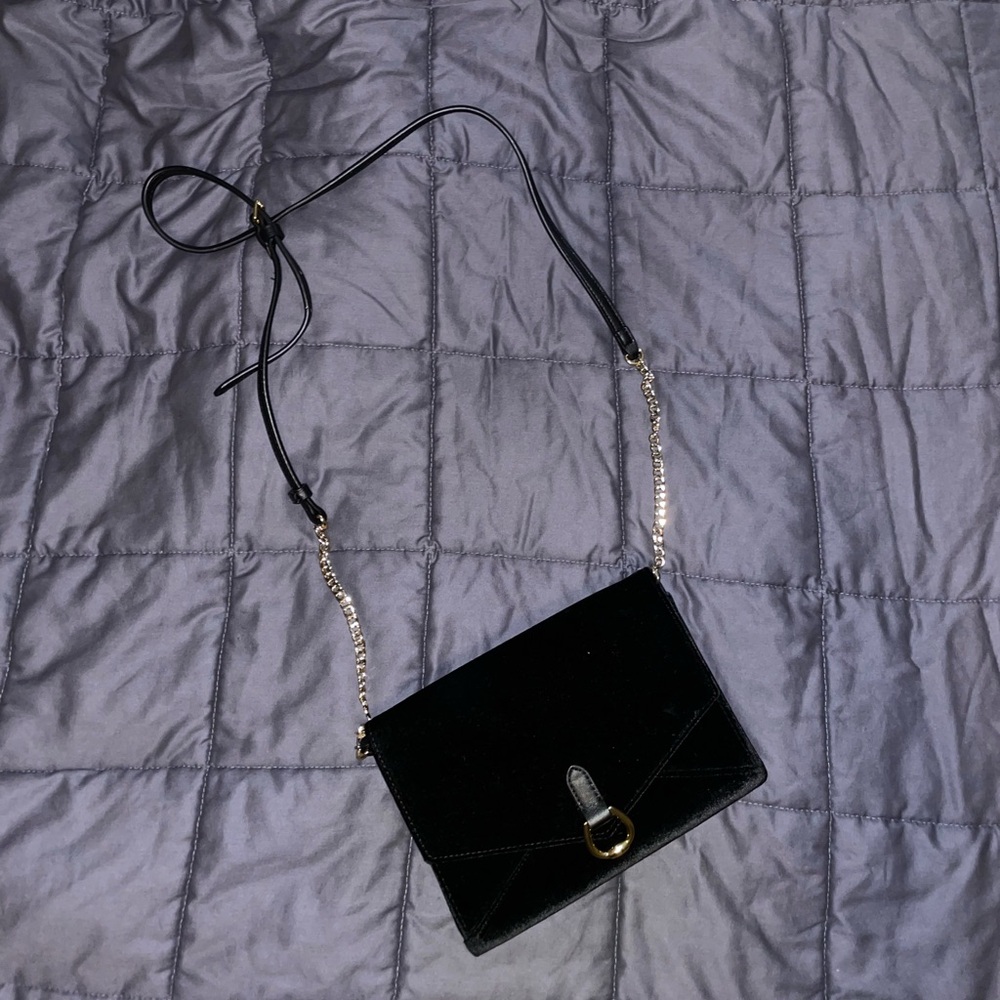 Lauren Ralph Lauren Black Leather Purse with Gold Accents